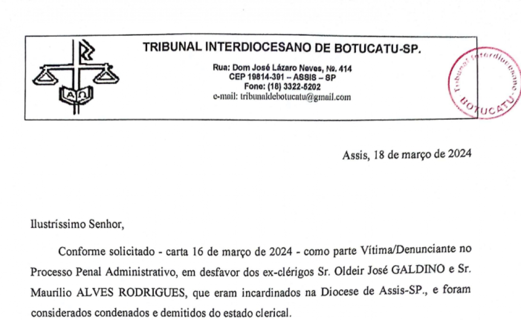 Padres da Diocese de Assis são demitidos por denúncias de caso em 2002