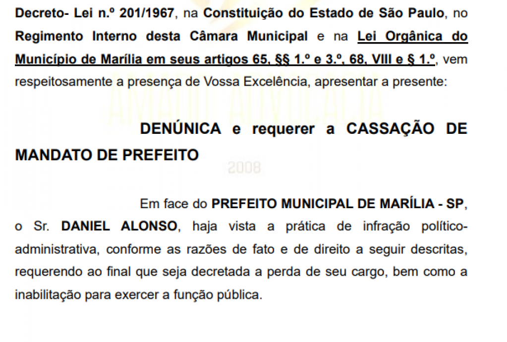 Advogado pede impeachment de prefeito em Marília; Daniel vai denunciar à OAB