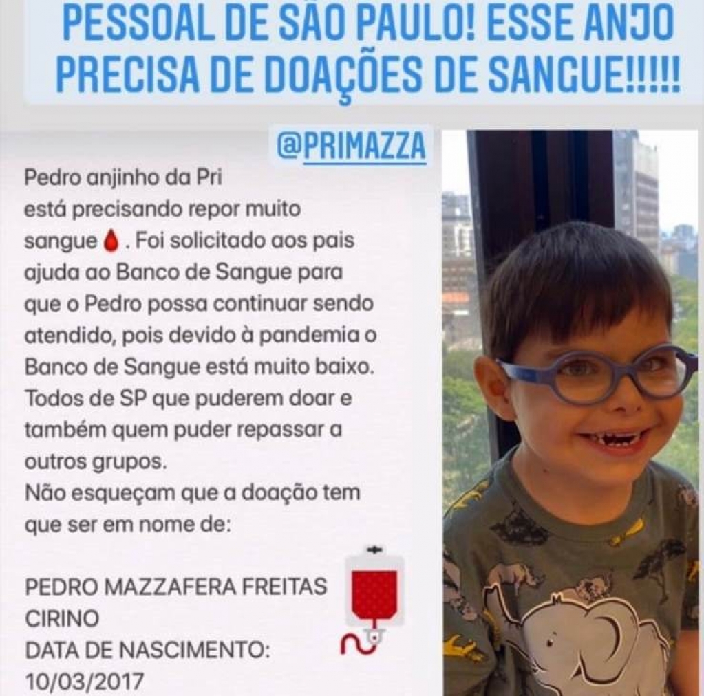 Criança de Marília precisa de doações de sangue em SP e ganha mobilização