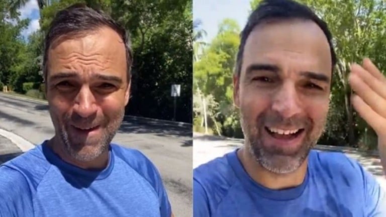 Tadeu Schmidt brinca com frio no Brasil e diz: 'Calor terrível'