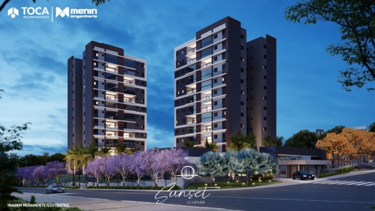 O Sunset Ecopark vai oferecer duas torres com quatro apartamentos por andar de 61 m2 e 71 m2, duas vagas de garagem e área de embarque e desembarque Porte-Cochère