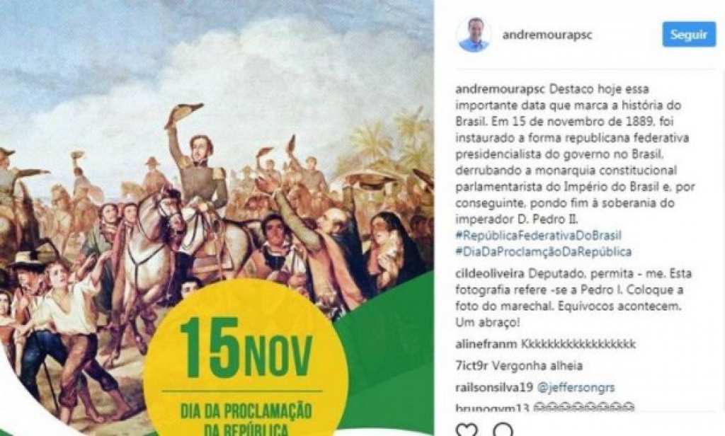 Senador e deputado comemoram República com imagem da Independência