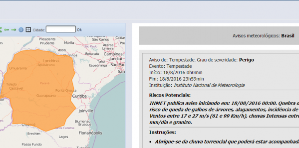 Instituto Nacional de Meteorologia divulgou alerta de temporal – Reprodução