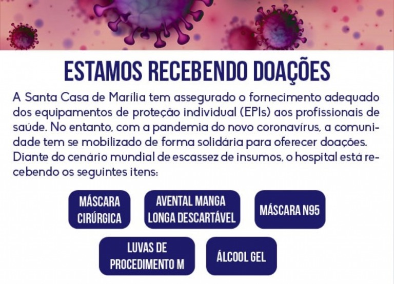 Santa Casa de Marília pede doação de equipamentos de proteção a equipes