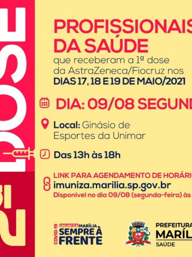 Marília abre nesta segunda cadastro parta 2ª dose para profissionais da saúde