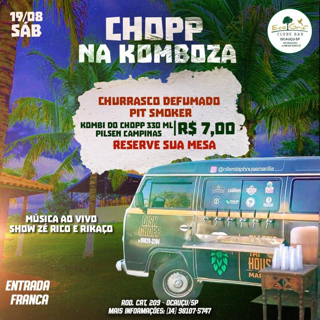 Ecogrif terá sábado com churrasco defumado, chopp em promoção e música ao vivo Ecogrif terá sábado com churrasco defumado, chopp em promoção e música ao vivo