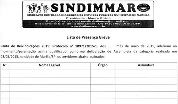 SIndicato divulgou lista de presença para grevistas