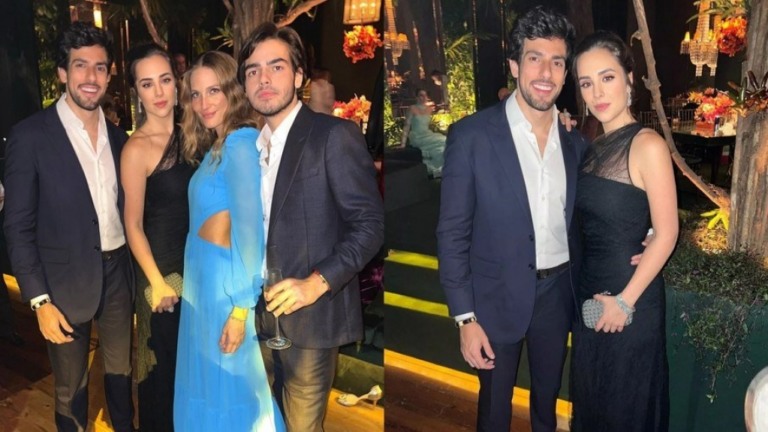 Filhos de Faustão posam com respectivos pares em festa de São Paulo