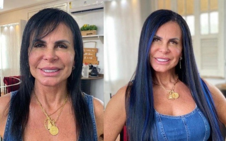 Para se casar pela 18º vez, Gretchen escolhe cabelo azul