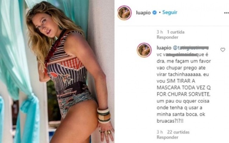 Luana Piovani se irrita: "Vou tirar a máscara toda vez que for chupar um pa*"
