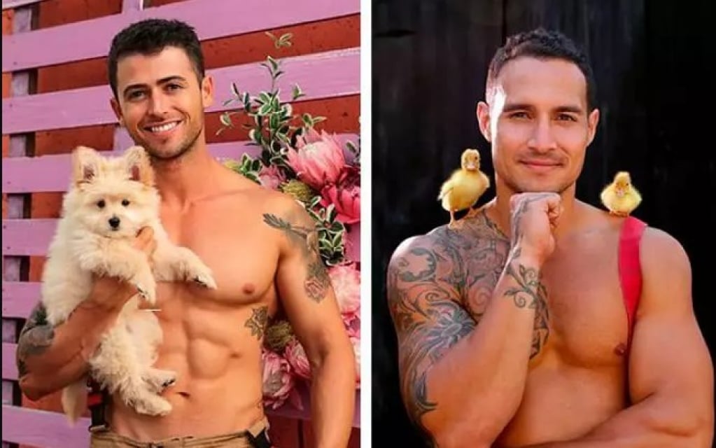 Bombeiros sensuais posam com animais em calendário australiano