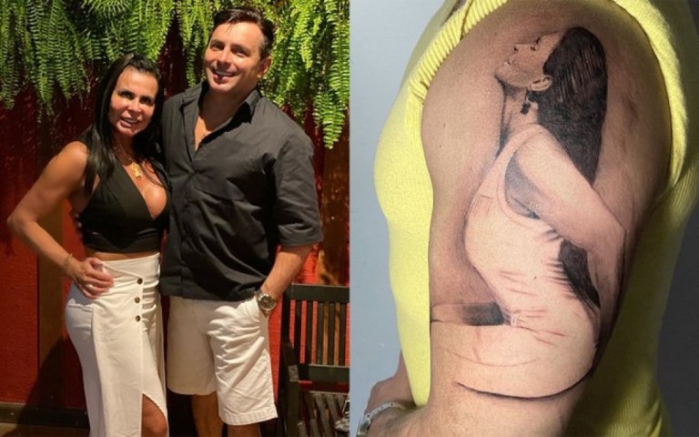 Novo marido de Gretchen faz tatuagem da cantora no braço