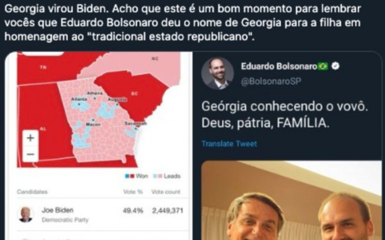 Eduardo Bolsonaro vira meme nas redes sociais após Biden liderar na Geórgia