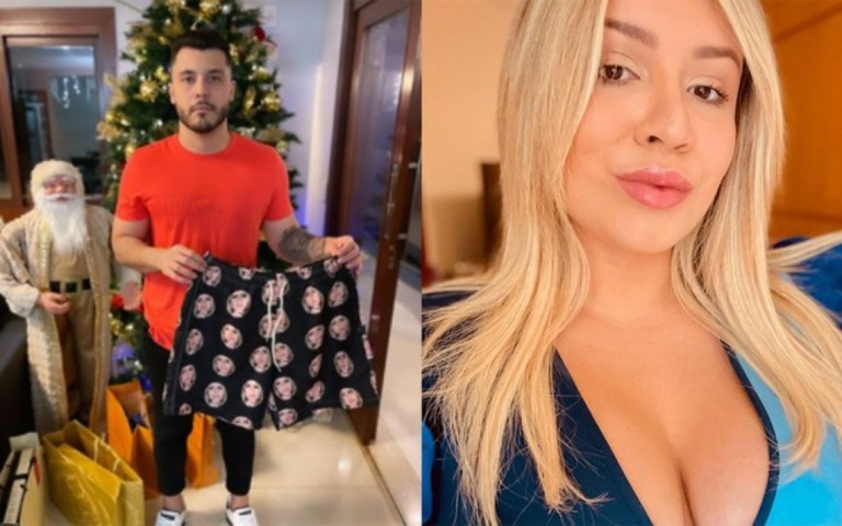 Murilo Huff ganha short estampado com o rosto de Marília Mendonça de Natal
