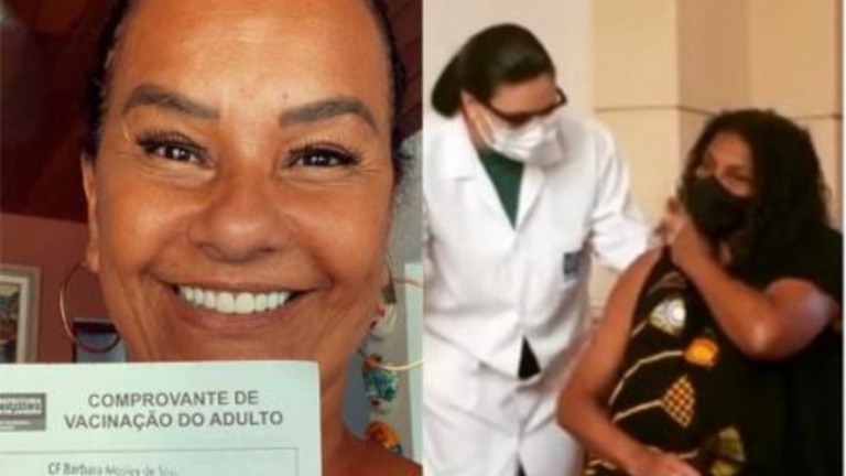 Zezé Motta e Solange Couto se vacinam contra covid-19 no Retiro dos Artistas