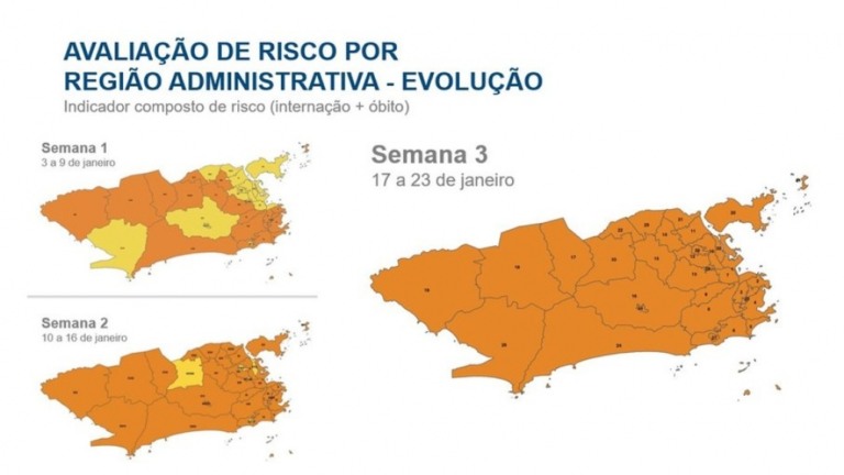 Rio tem 33 regiões administrativas classificadas com risco alto para Covid-19