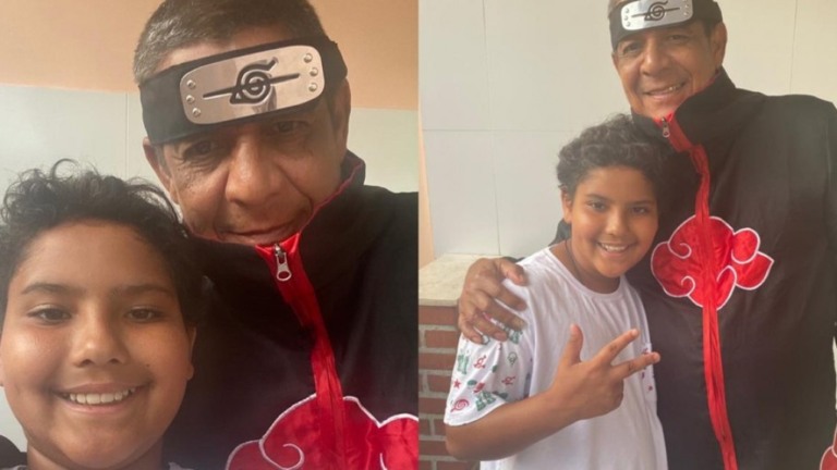 Zeca Pagodinho se fantasia para brincar com o neto: "Vovô Naruto"