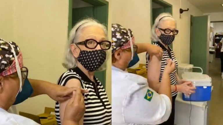 Imunizada! Fernanda Montenegro toma vacina para Covid-19 no Rio de Janeiro
