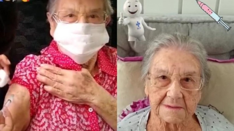 Palmirinha recebe a primeira dose da vacina contra a Covid-19