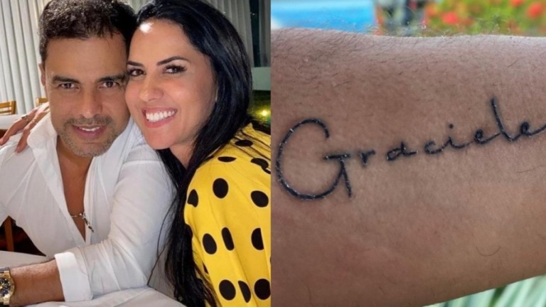 Graciele Larcerda sobre tatuagem de Zezé Di Camargo: "Caí no choro"