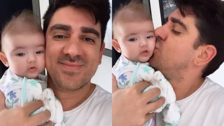Marcelo Adnet samba com a filha Alice, de 2 meses