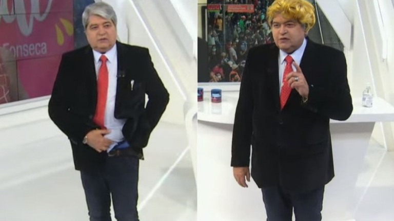 Pagando promessa, Datena mostra cueca e usa peruca para criticar Trump
