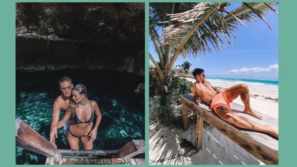 Raphael Veiga e Bruna Santana curtem praias de Cancún