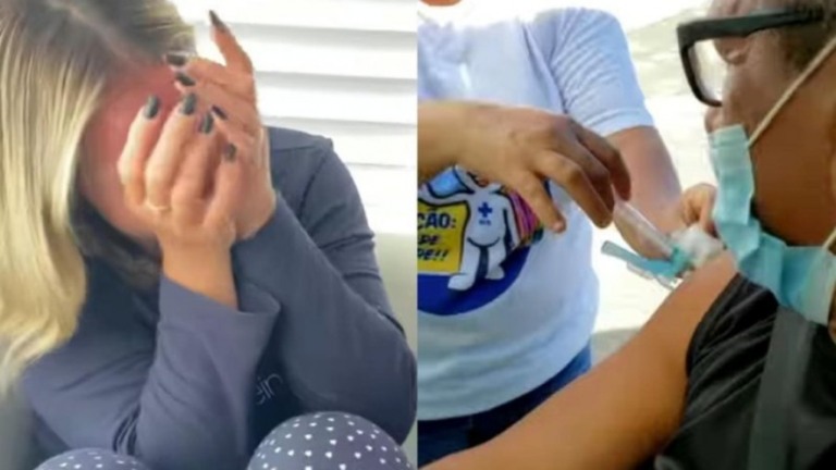 Carla Perez chora ao ver pai sendo vacinado contra Covid-19: "Finalmente"
