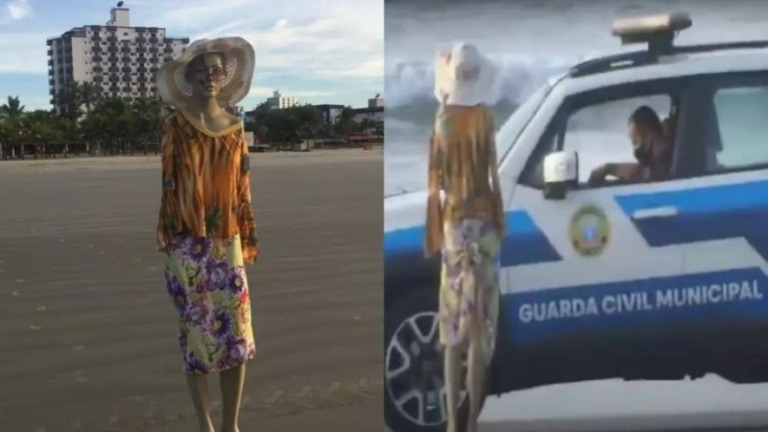 Homem é autuado pela polícia após "pegadinha" com manequim em praia