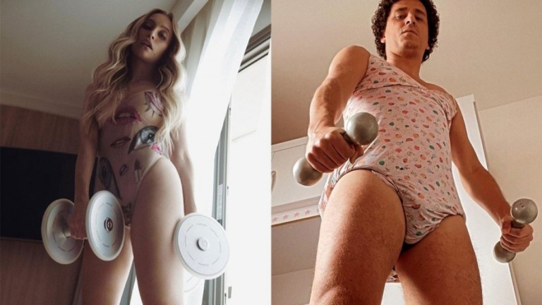 Rafael Portugal copia look de Carla Diaz para malhar e brinca: "Estamos focados"
