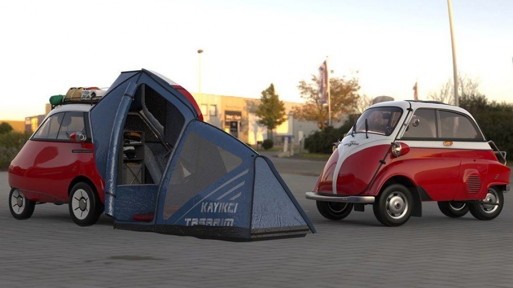 Elétrico inspirado no Iso Isetta pode ser transformado em barraca de casal