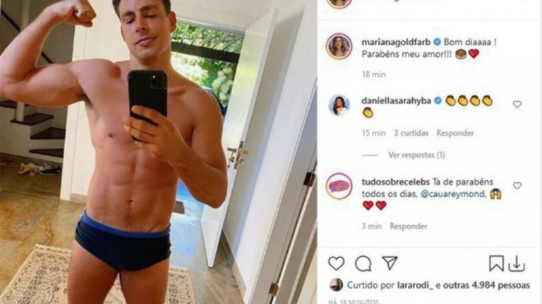 Mariana Goldfarb posta foto de Cauã Reymond de cueca: "Parabéns, meu amor"