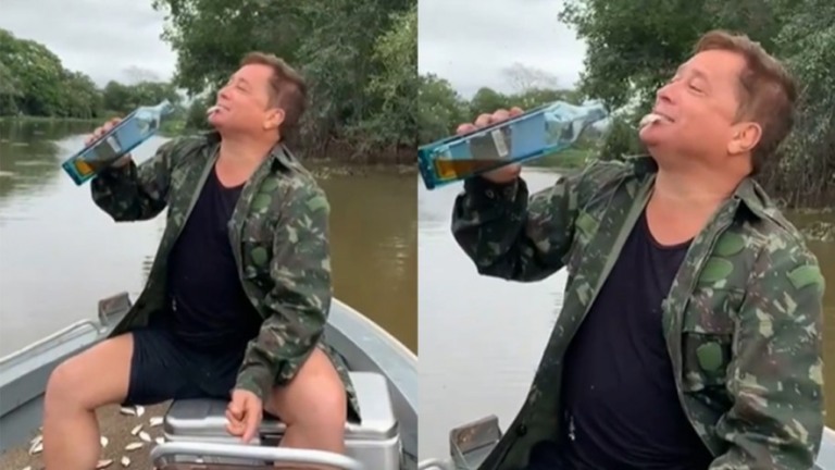 Leonardo come peixe vivo durante pescaria e brinca: "Pronto para o No Limite"
