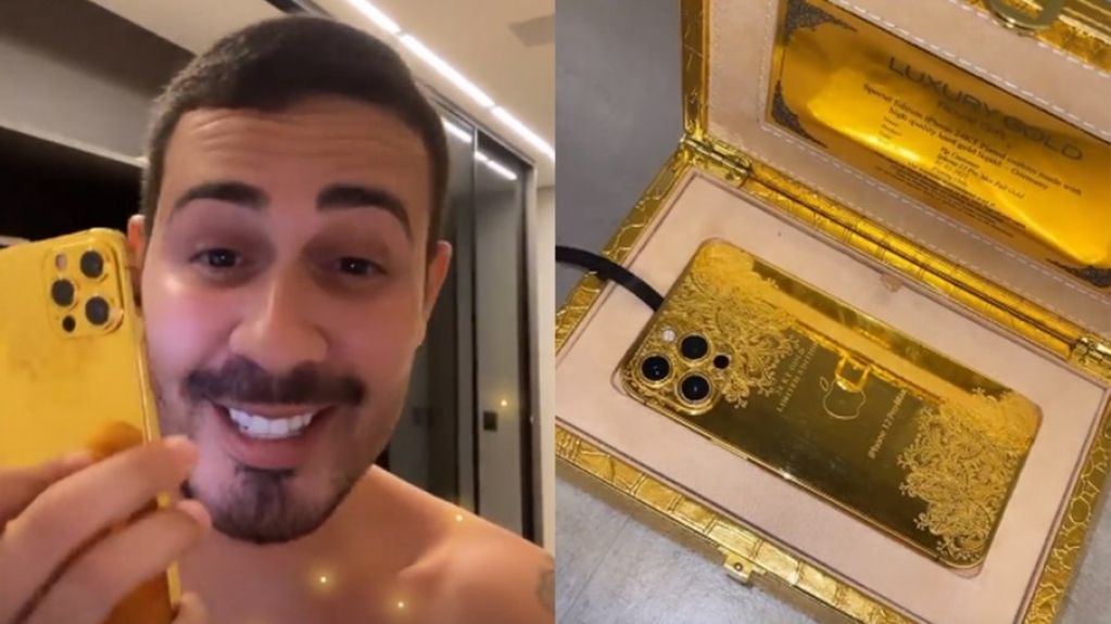 Carlinhos Maia ganha celular de ouro que custa mais de R$ 100 mil Carlinhos Maia ganha celular de ouro que custa mais de R$ 100 mil