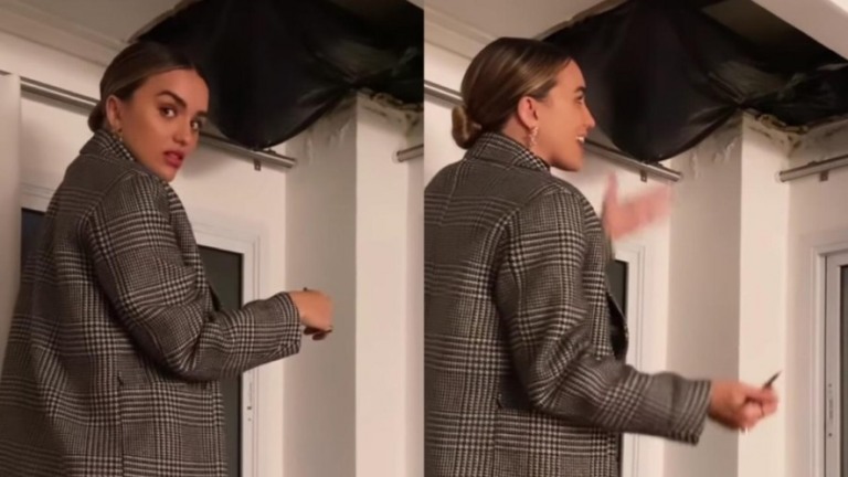 Parte do teto da casa de Rafa Kalimann cai e apresentadora improvisa conserto