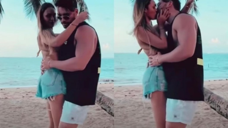 Sarah beija Lucas Viana e se declara: 'O amor está aí'; veja vídeo