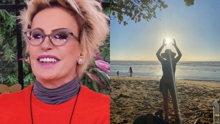 Ana Maria posa de biquíni durante viagem de férias