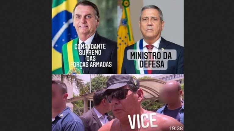 Bolsonaro zomba de Hamilton Mourão em publicação no WhatsApp