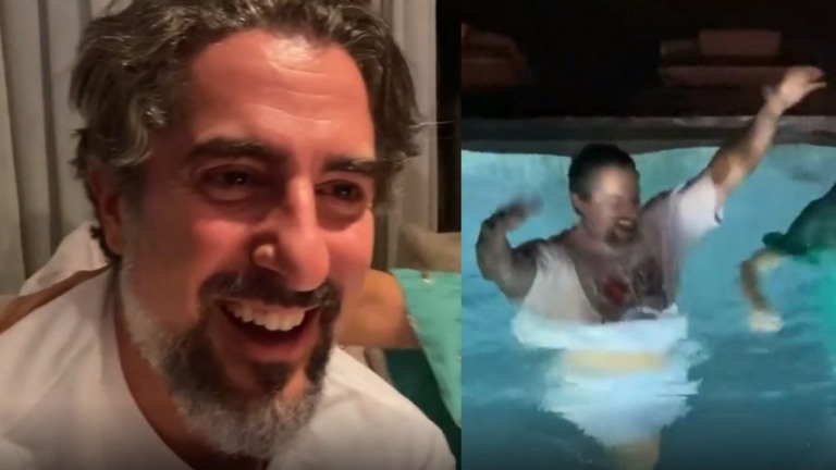 'Caldeirão": família Mion se joga na piscina para comemorar estreia do programa