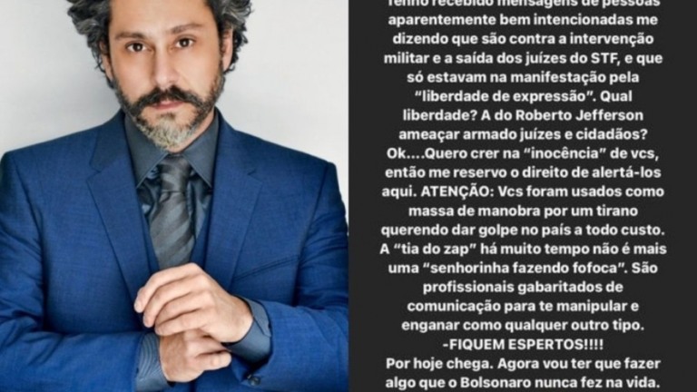 Alexandre Nero critica fãs que foram a ato bolsonarista: "Massa de manobra"