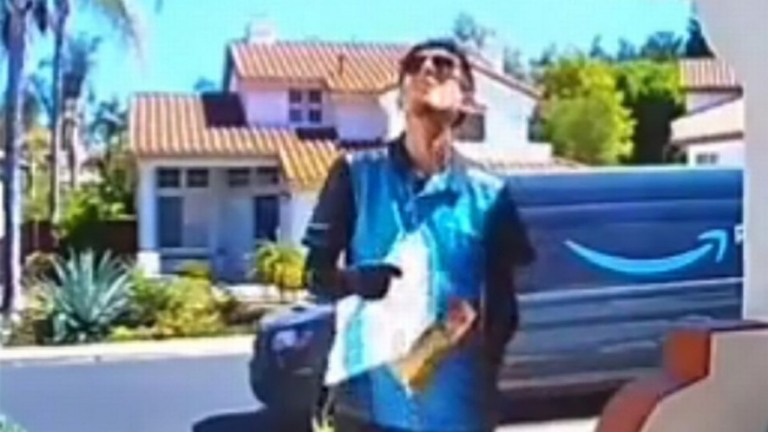 Entregador da Amazon vai espantar inseto e joga pacote no telhado; veja o vídeo