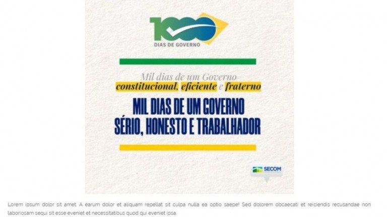Governo Bolsonaro publica página sobre mil dias de gestão, mas esquece conteúdo