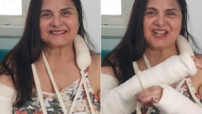 Elizângela leva tombo e quebra os dois braços
