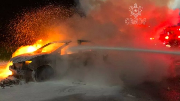 Após atear fogo em carro, homem fica nu e é encontrado às margens de lago no DF
