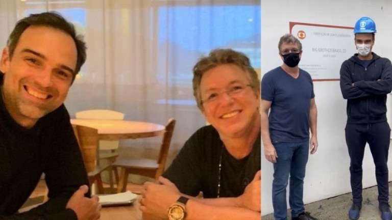 Boninho recebe Tadeu Schmidt na nova casa do BBB 22