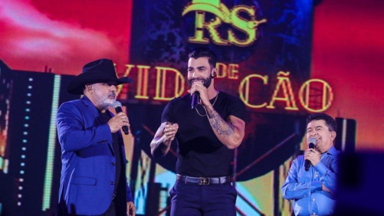 Fã agarra Gusttavo Lima na gravação do novo DVD de Rionegro e Solimões
