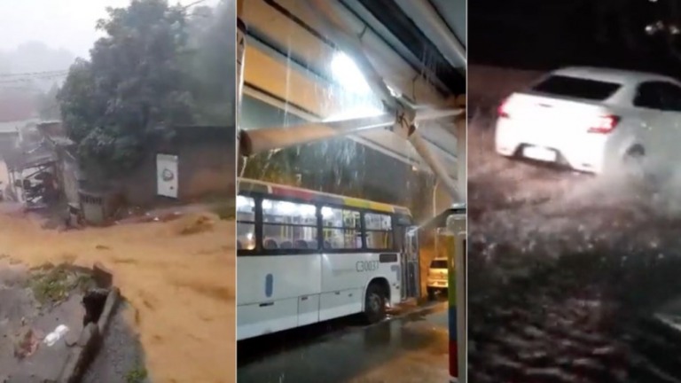 Vídeo: chuva forte provoca acidentes e deixa ruas alagadas no RJ