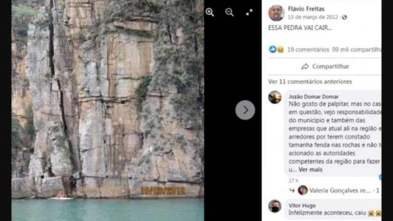 Médico alertou sobre desabamento de pedra em Capitólio há uma década