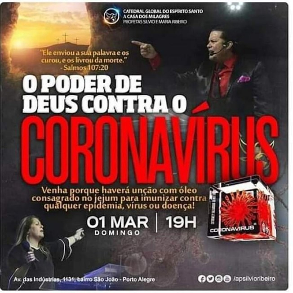 Igreja evangélica aposta em óleo consagrado e "Poder de Deus" contra coronavírus