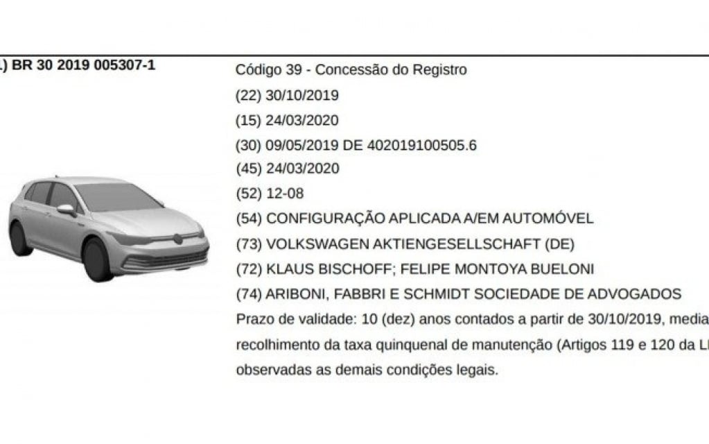 VW Golf aparece em registro de patente no Brasil